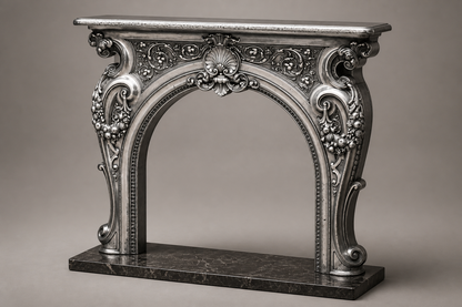 Anwar dark grey marble fireplace mantel by 1-OPH, studio view