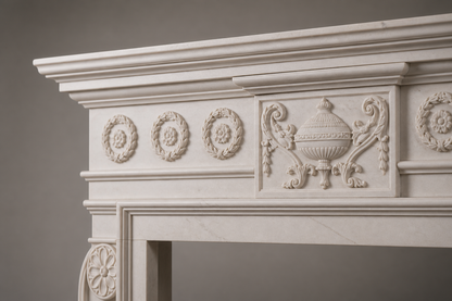 Nada pink-cream marble fireplace mantel by 1-OPH, surface detail