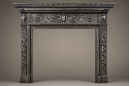 Fumara charcoal marble fireplace mantel by 1-OPH, side elevation
