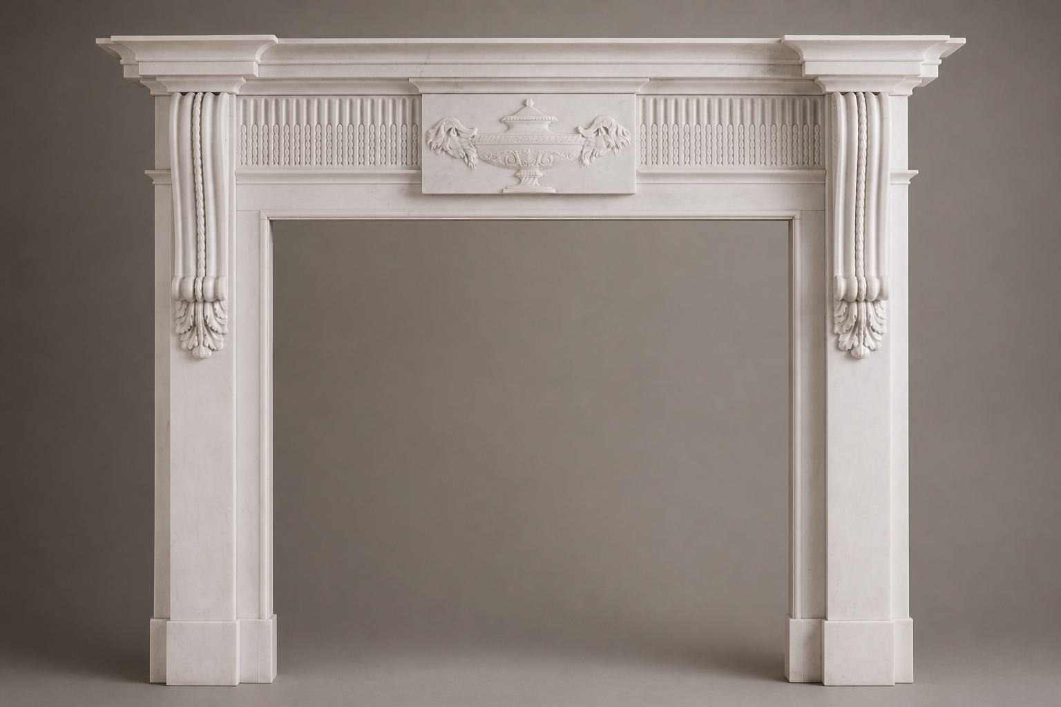 Sosiego pale limestone fireplace mantel by 1-OPH, side elevation