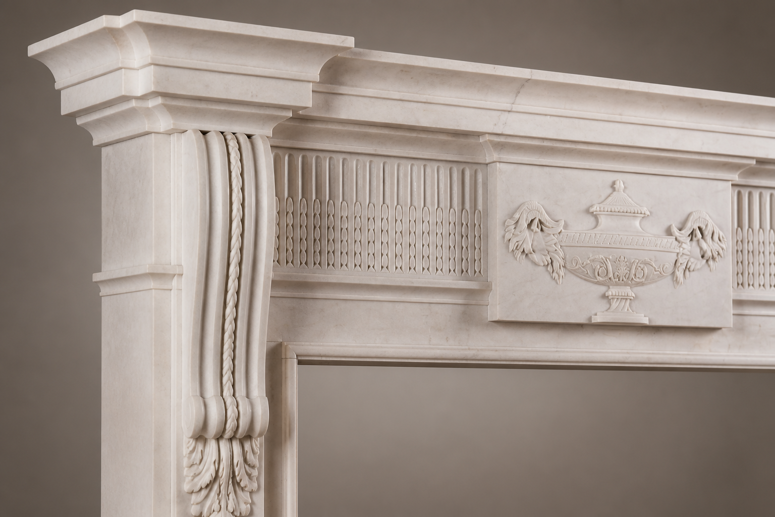 Sosiego pale limestone fireplace mantel by 1-OPH, surface detail