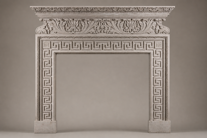 Naxos pale limestone fireplace mantel by 1-OPH, side elevation