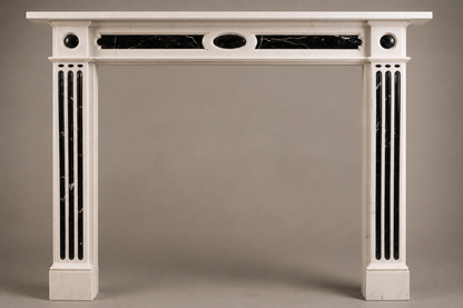 Vetta pale marble with black inlay fireplace mantel by 1-OPH, side elevation