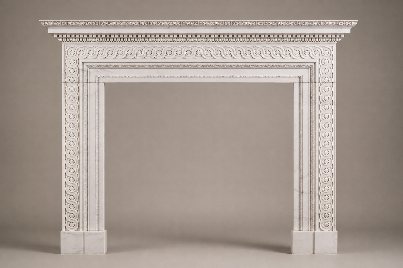 Suzu pale limestone fireplace mantel by 1-OPH, side elevation