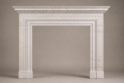 Suzu pale limestone fireplace mantel by 1-OPH, side elevation