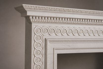 Suzu pale limestone fireplace mantel by 1-OPH, surface detail