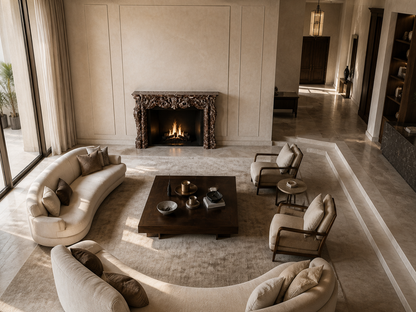 Granata plum marble fireplace mantel by 1-OPH, seen from above