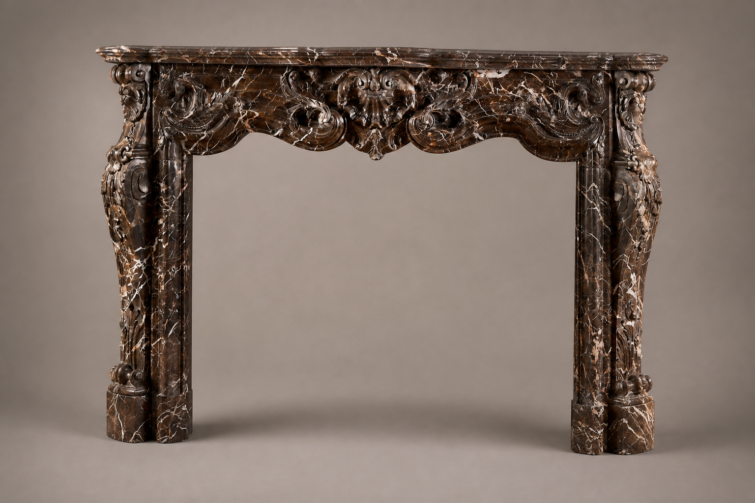 Granata plum marble fireplace mantel by 1-OPH, studio view