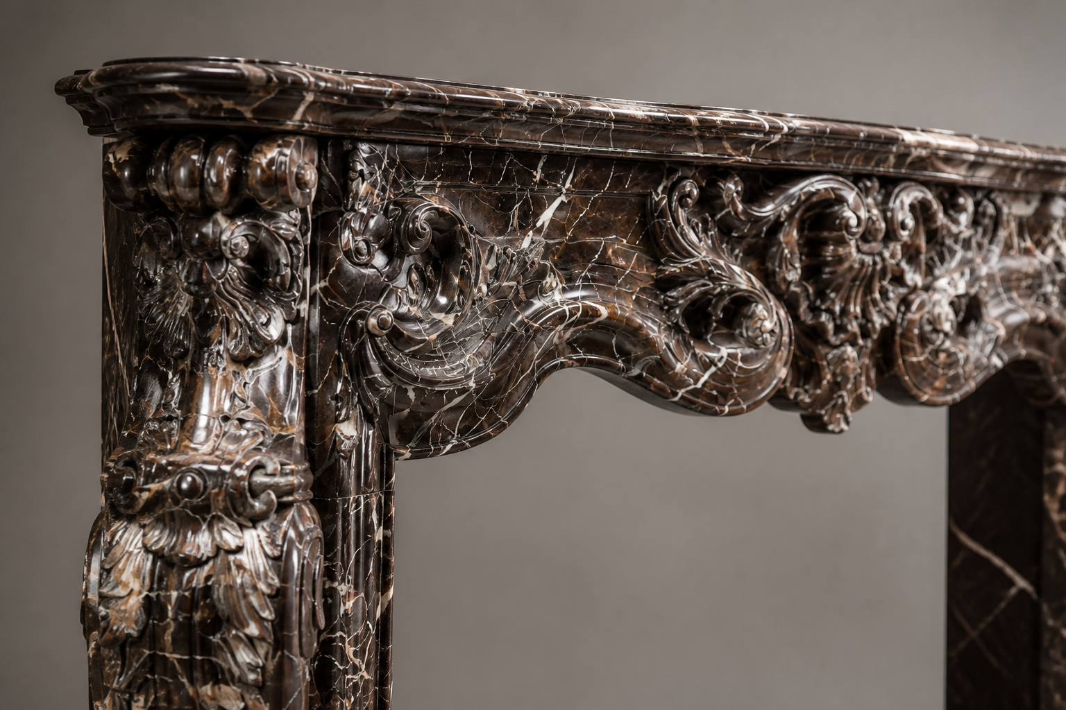Granata plum marble fireplace mantel by 1-OPH, surface detail