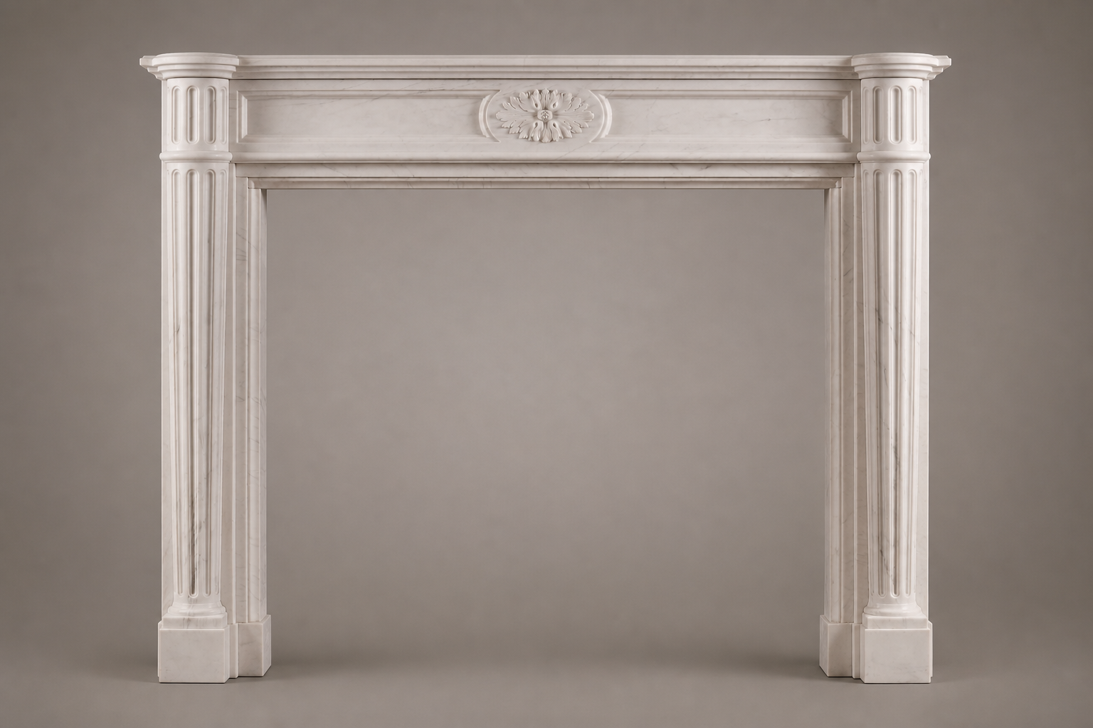 Hana pale limestone fireplace mantel by 1-OPH, side elevation