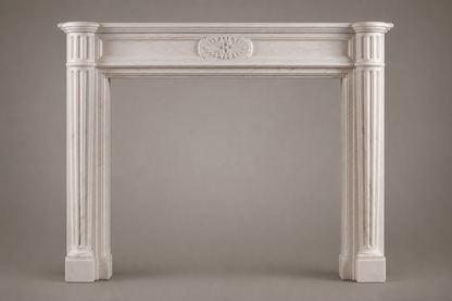 Hana pale limestone fireplace mantel by 1-OPH, side elevation
