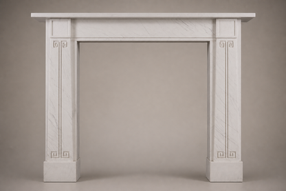 Sabah pale limestone fireplace mantel by 1-OPH, side elevation