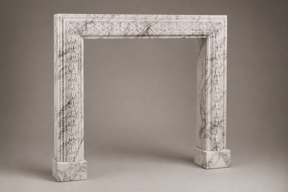 Remanso breccia viola marble fireplace mantel by 1-OPH, studio view