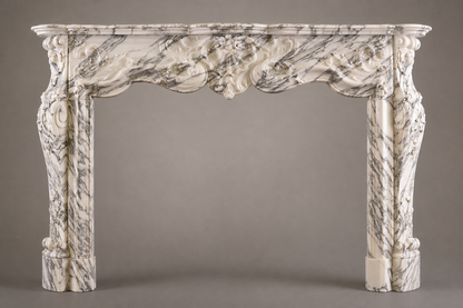Marisma breccia viola marble fireplace mantel by 1-OPH, side elevation