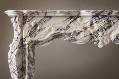 Marisma breccia viola marble fireplace mantel by 1-OPH, surface detail