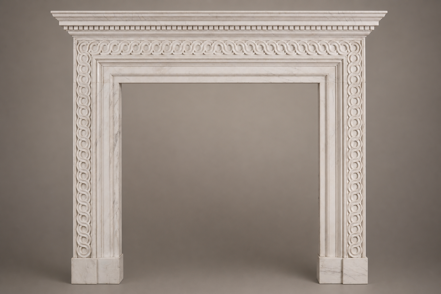 Kaori pale limestone fireplace mantel by 1-OPH, side elevation