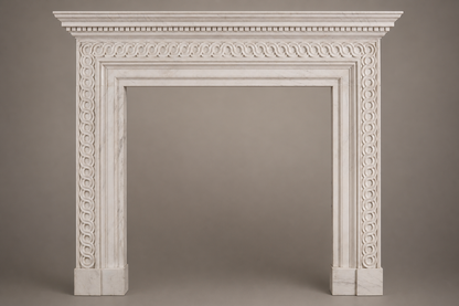 Kaori pale limestone fireplace mantel by 1-OPH, side elevation