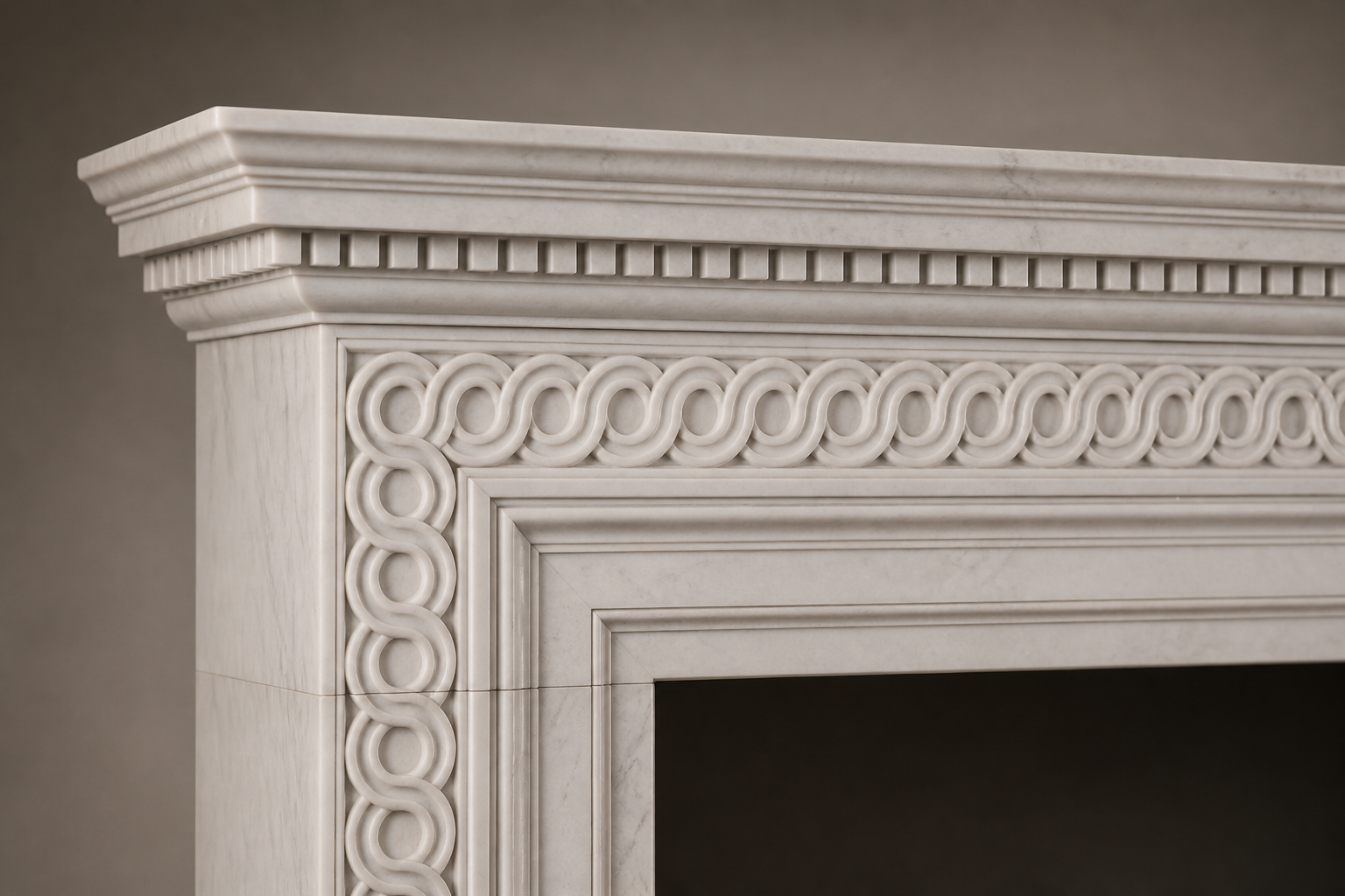 Kaori pale limestone fireplace mantel by 1-OPH, surface detail