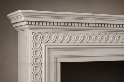Kaori pale limestone fireplace mantel by 1-OPH, surface detail