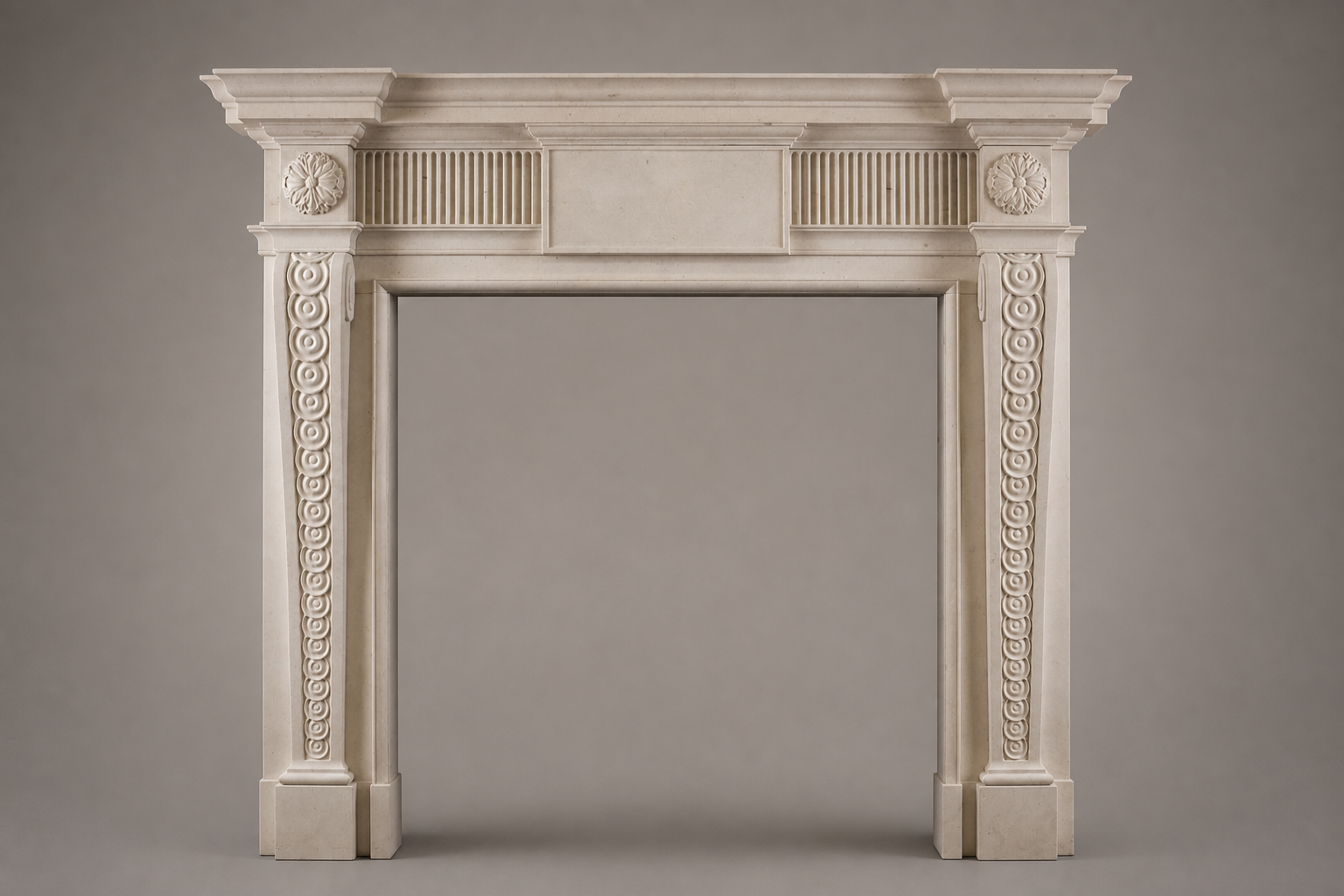 Noor pale marble fireplace mantel by 1-OPH, side elevation