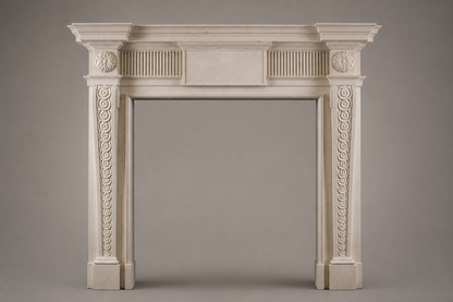 Noor pale marble fireplace mantel by 1-OPH, side elevation