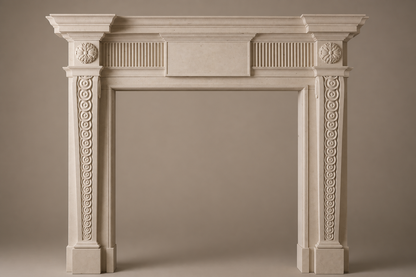 Noor pale marble fireplace mantel by 1-OPH, surface detail
