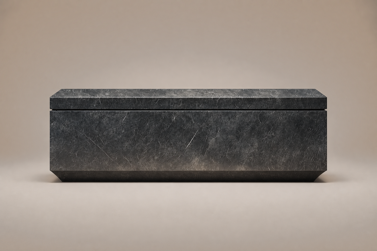 Chamfered Block Base Long black marble plinth base by 1-OPH, side elevation