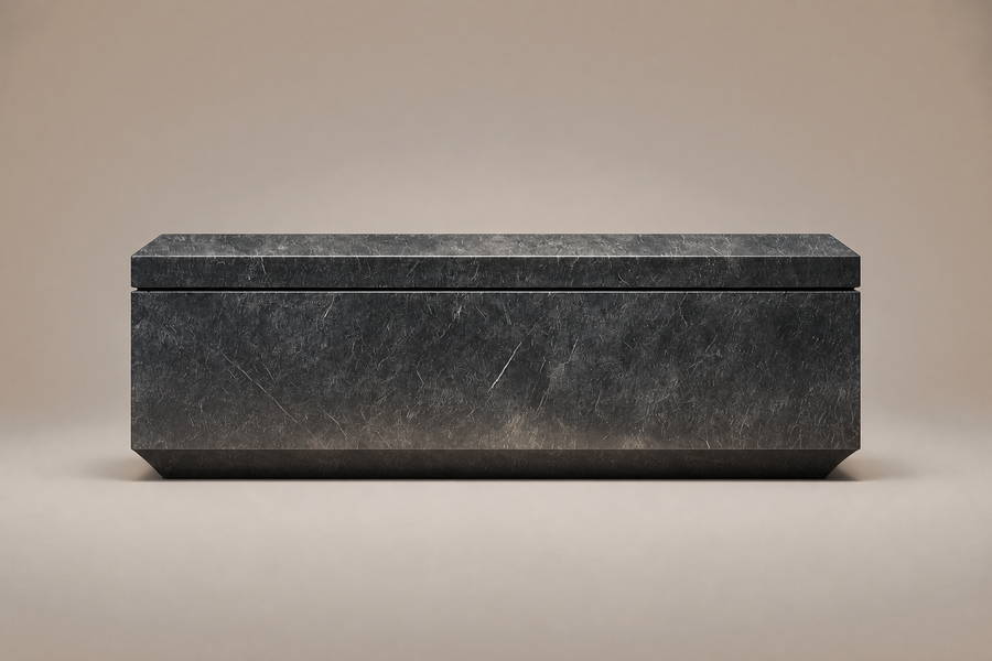 Chamfered Block Base Long black marble plinth base by 1-OPH, side elevation