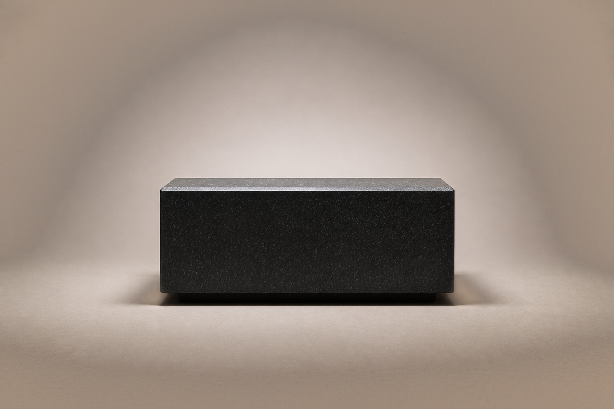 Chamfered Block Base Wide black marble plinth base by 1-OPH, surface detail