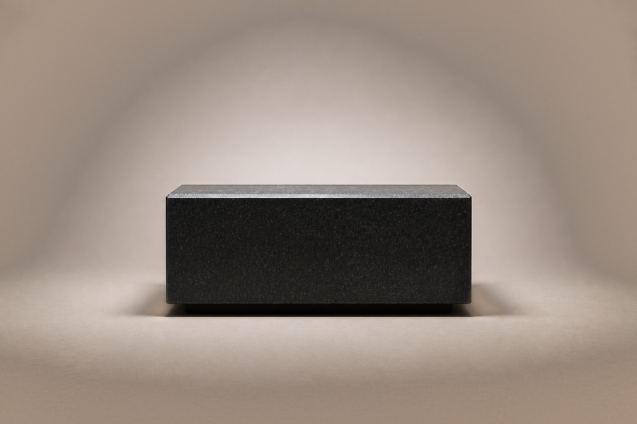 Chamfered Block Base Wide black marble plinth base by 1-OPH, surface detail
