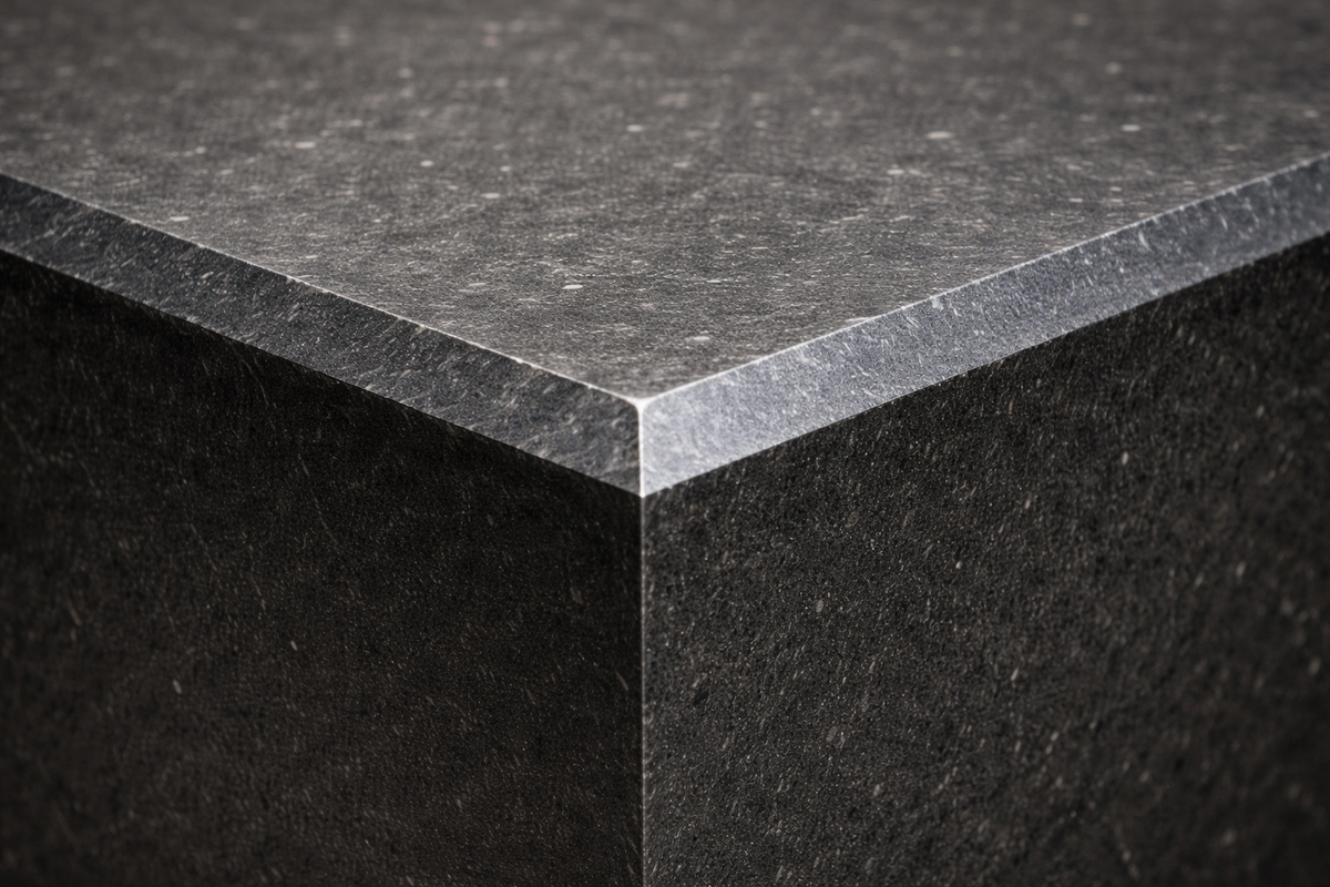 Chamfered Block Base Wide black marble plinth base by 1-OPH, surface detail