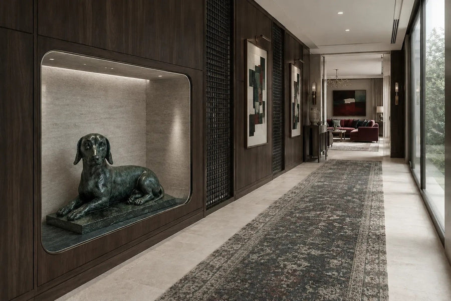 Deep green marble sculpture Collado, a reclining figure carved with its slab base from one block of veined green stone.