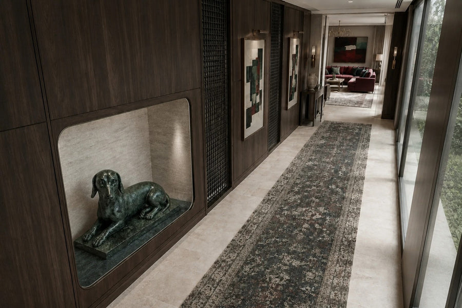 Deep green marble sculpture Collado, a reclining figure carved with its slab base from one block of veined green stone.