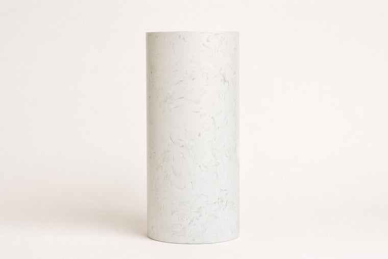Column — round white travertine column plinth, studio front view