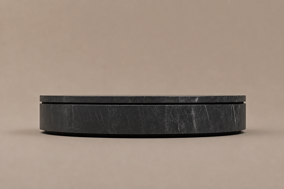 Concave Groove Base Disc black marble plinth base by 1-OPH, side elevation