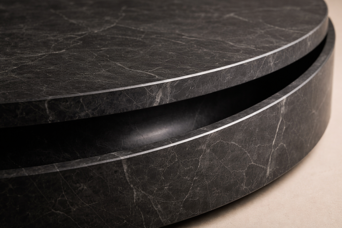 Concave Groove Base Disc black marble plinth base by 1-OPH, surface detail