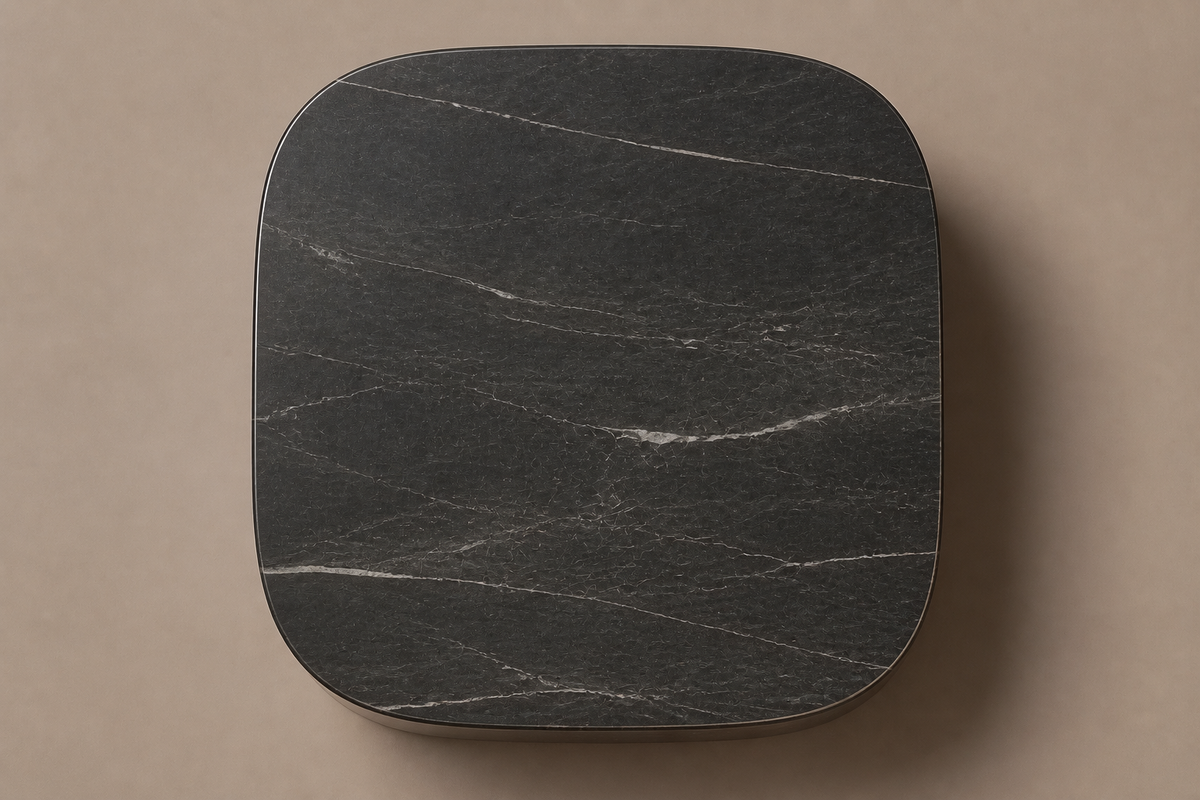 Concave Groove Base Round black marble plinth base by 1-OPH, overhead view