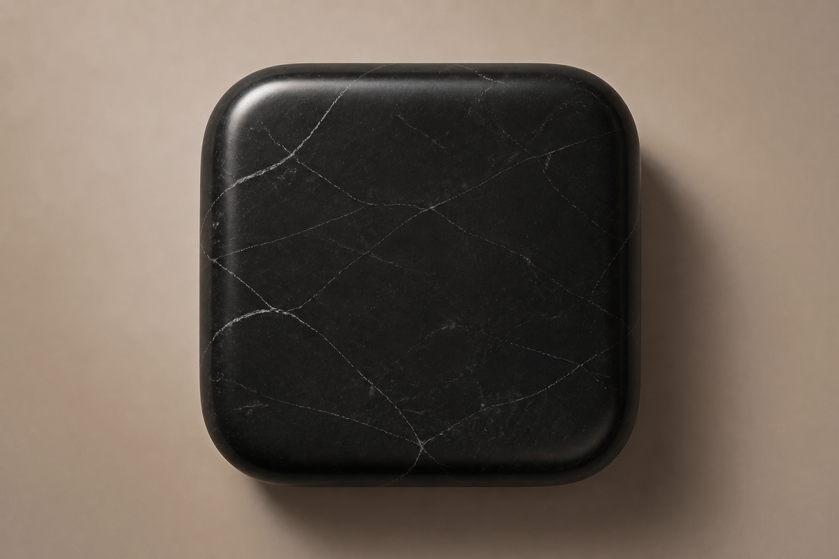Convex Pillow Base Squared black marble plinth base by 1-OPH, overhead view