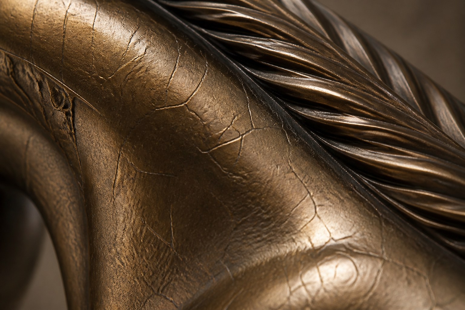 Bronze figure sculpture Dehesa with a dry crackled patina, standing inside a fine drawn-wire case on a bronze plinth.