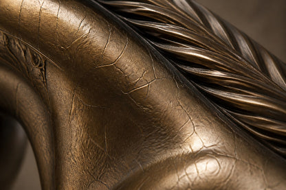 Bronze figure sculpture Dehesa with a dry crackled patina, standing inside a fine drawn-wire case on a bronze plinth.