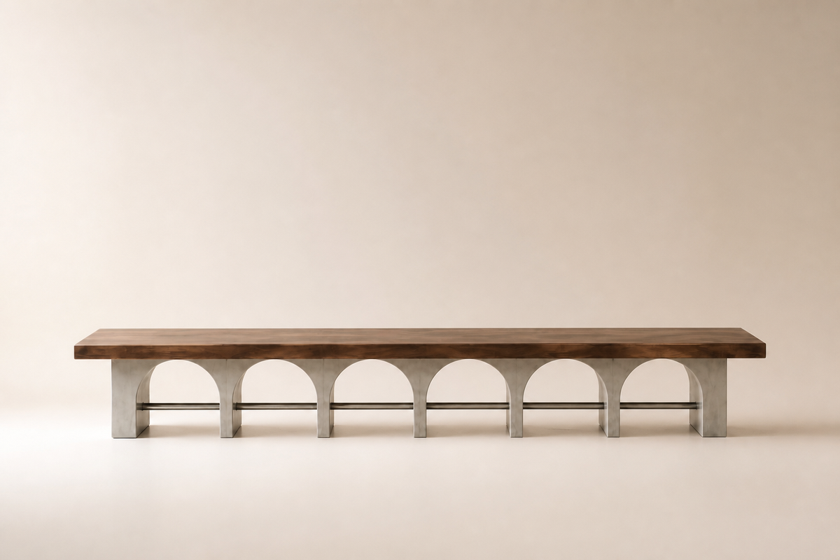 Descanso 240 stone sculptural bench, studio view of the whole piece