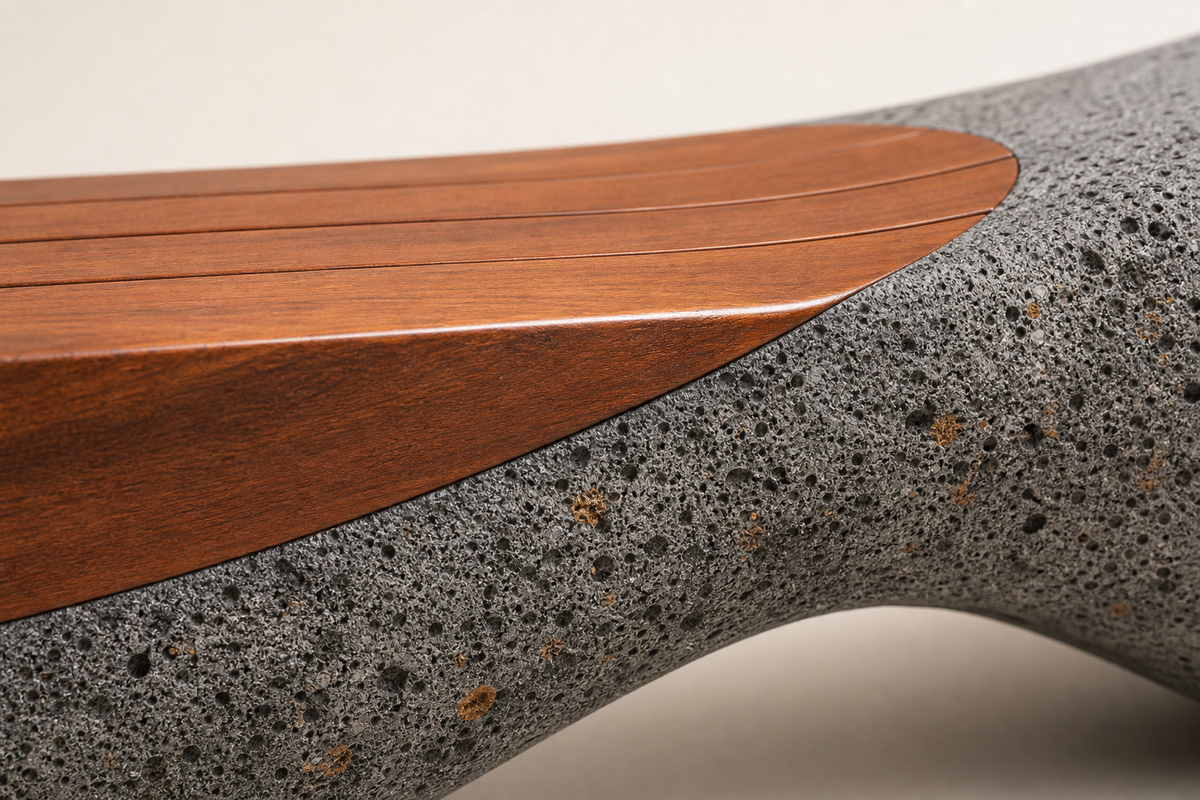 DRIFT CORE BENCH I stone, close studio detail of the surface and material