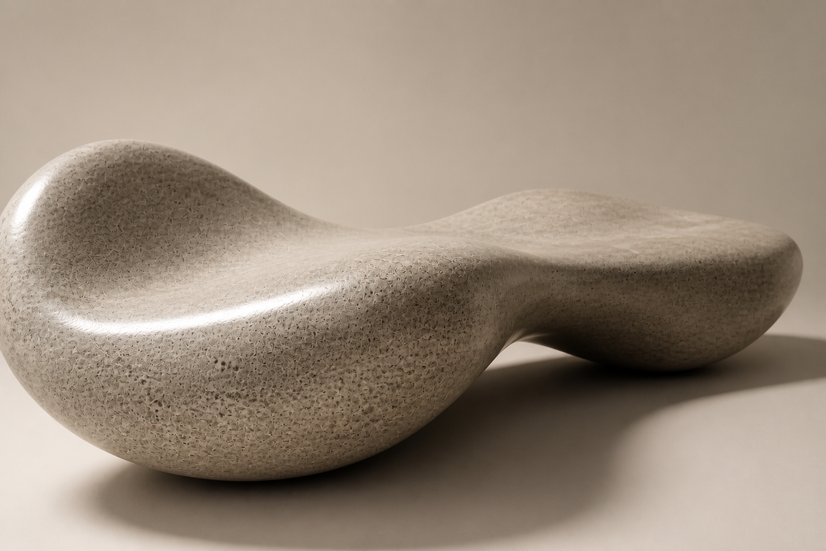 DUNE LOUNGE BENCH IX, three-quarter studio view showing its profile