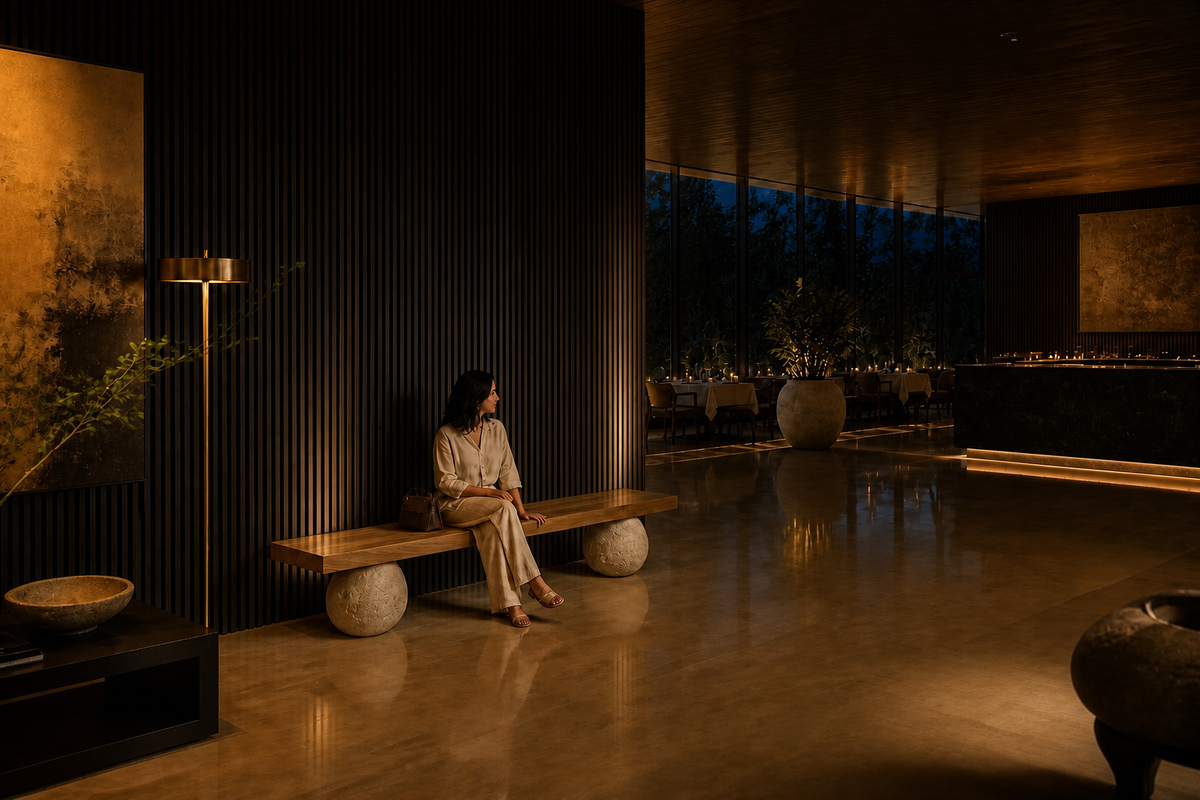 ELEMENT BALANCE BENCH VIII, in a room setting under evening light