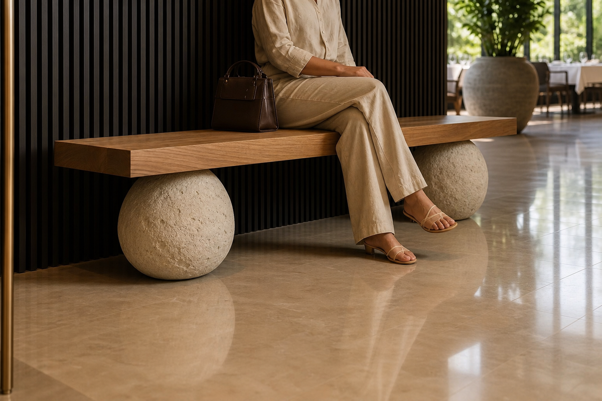 ELEMENT BALANCE BENCH VIII, close view of the form in its setting