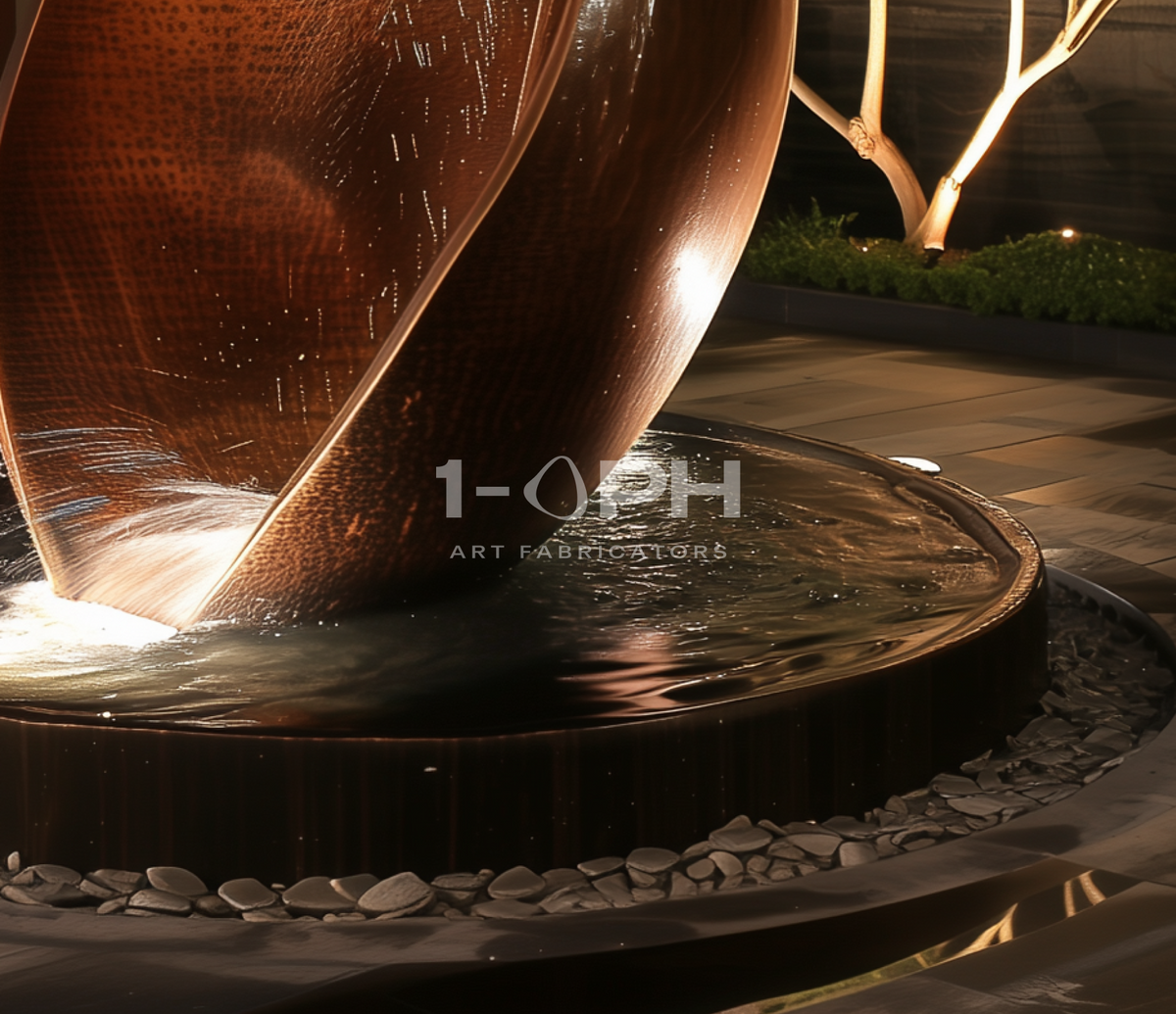 EMBER / RISE I stone fountain, detail of the spout and upper basin