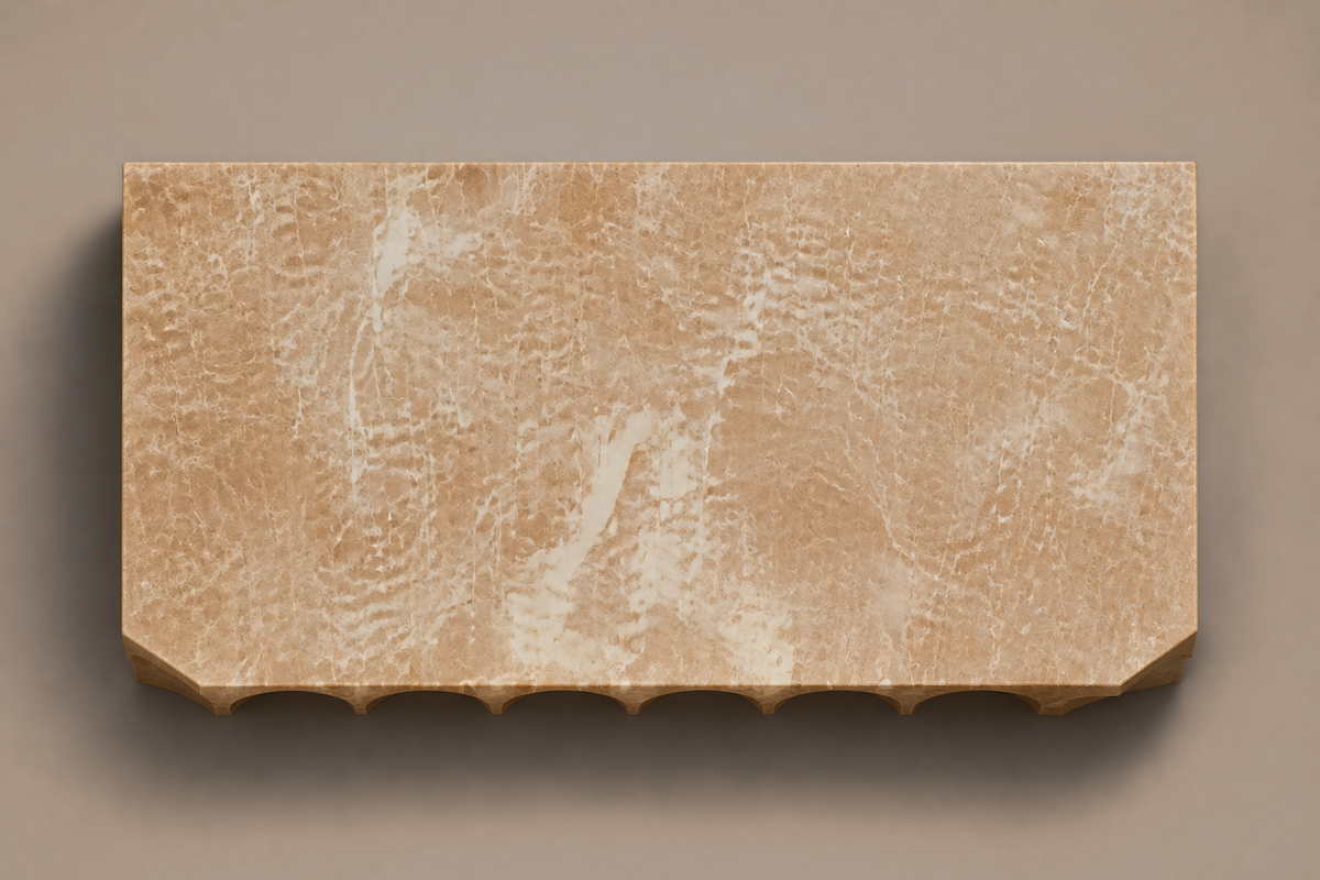 Emperador Light Scalloped Base emperador light marble plinth base by 1-OPH, overhead view