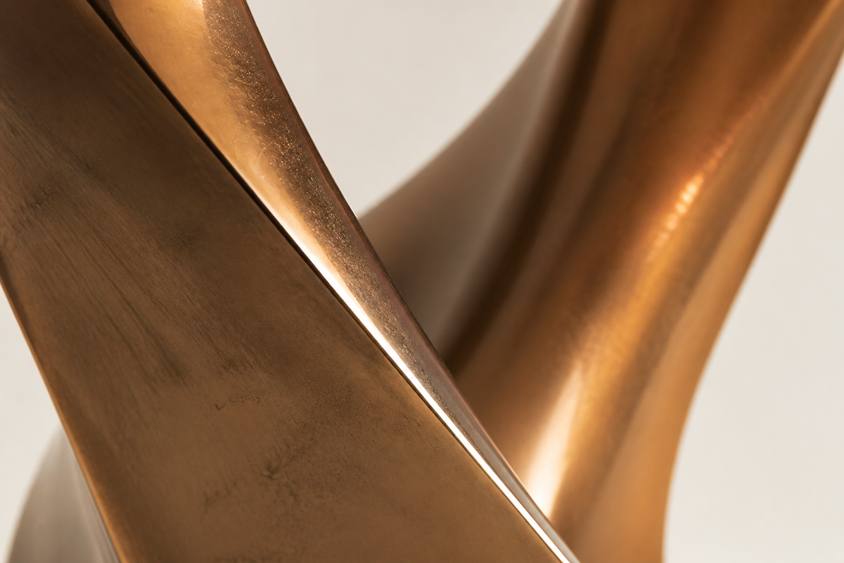 ETERNAL FLUX II bronze sculpture, close studio detail of the surface and material