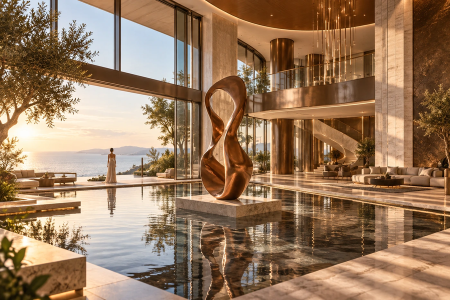 ETERNAL FLUX II bronze sculpture, shown in a room setting, at full scale