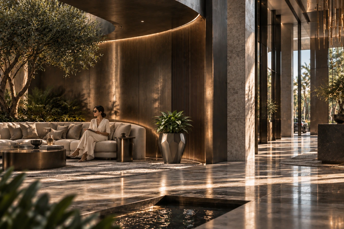 Faceted Stainless Steel Geometric Luxury Planter sculpture, shown in a room setting, at full scale